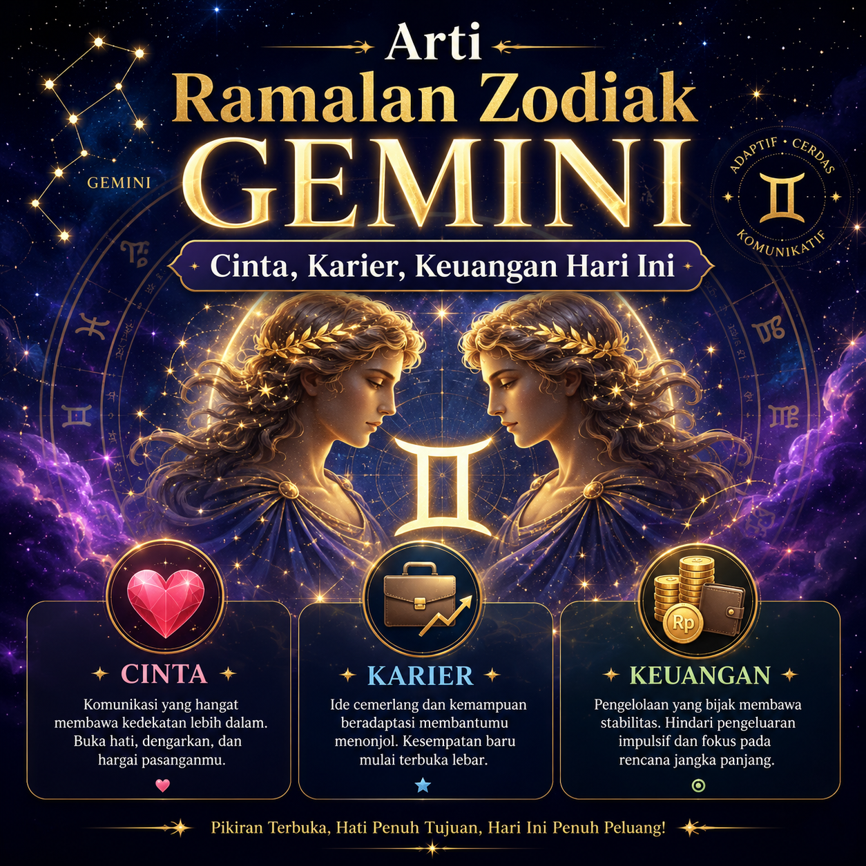 Arti Ramalan Zodiak Gemini: Cinta, Karier, Keuangan Hari Ini