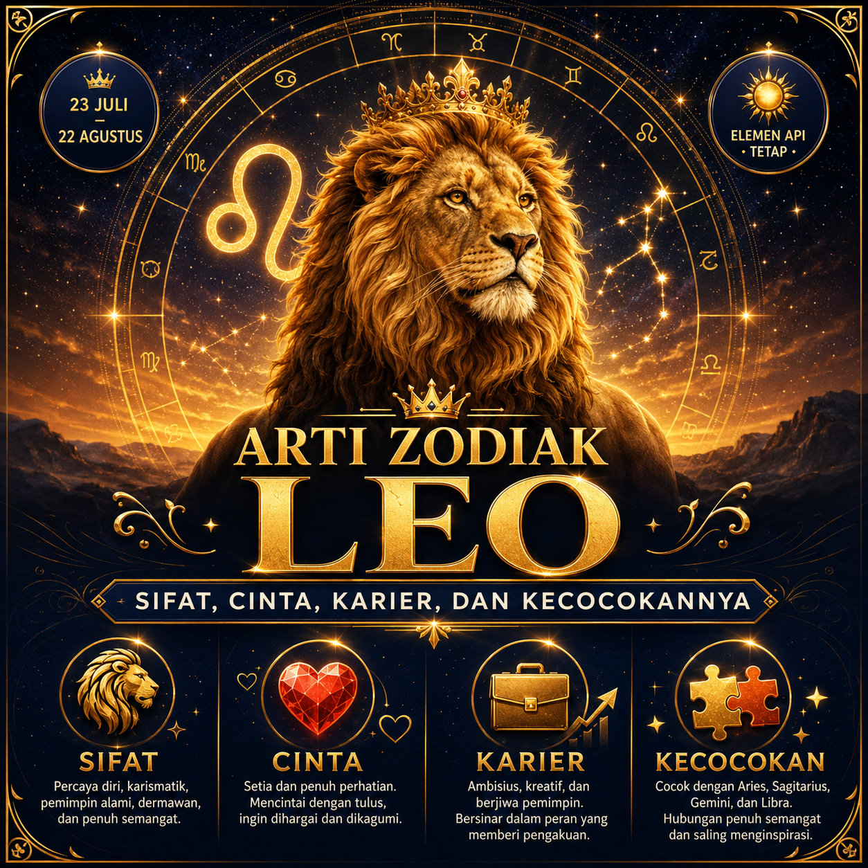 Arti Zodiak Leo: Sifat, Cinta, Karier, dan Kecocokannya