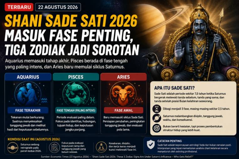 Shani Sade Sati 2026 Masuk Fase Penting, Tiga Zodiak Jadi Sorotan